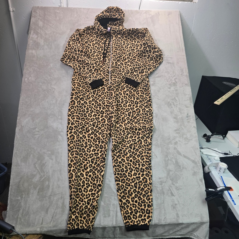 Savage X Fenty Leopard Print Hooded Jumpsuit XL Loungewear Sleepwear Brown Black
